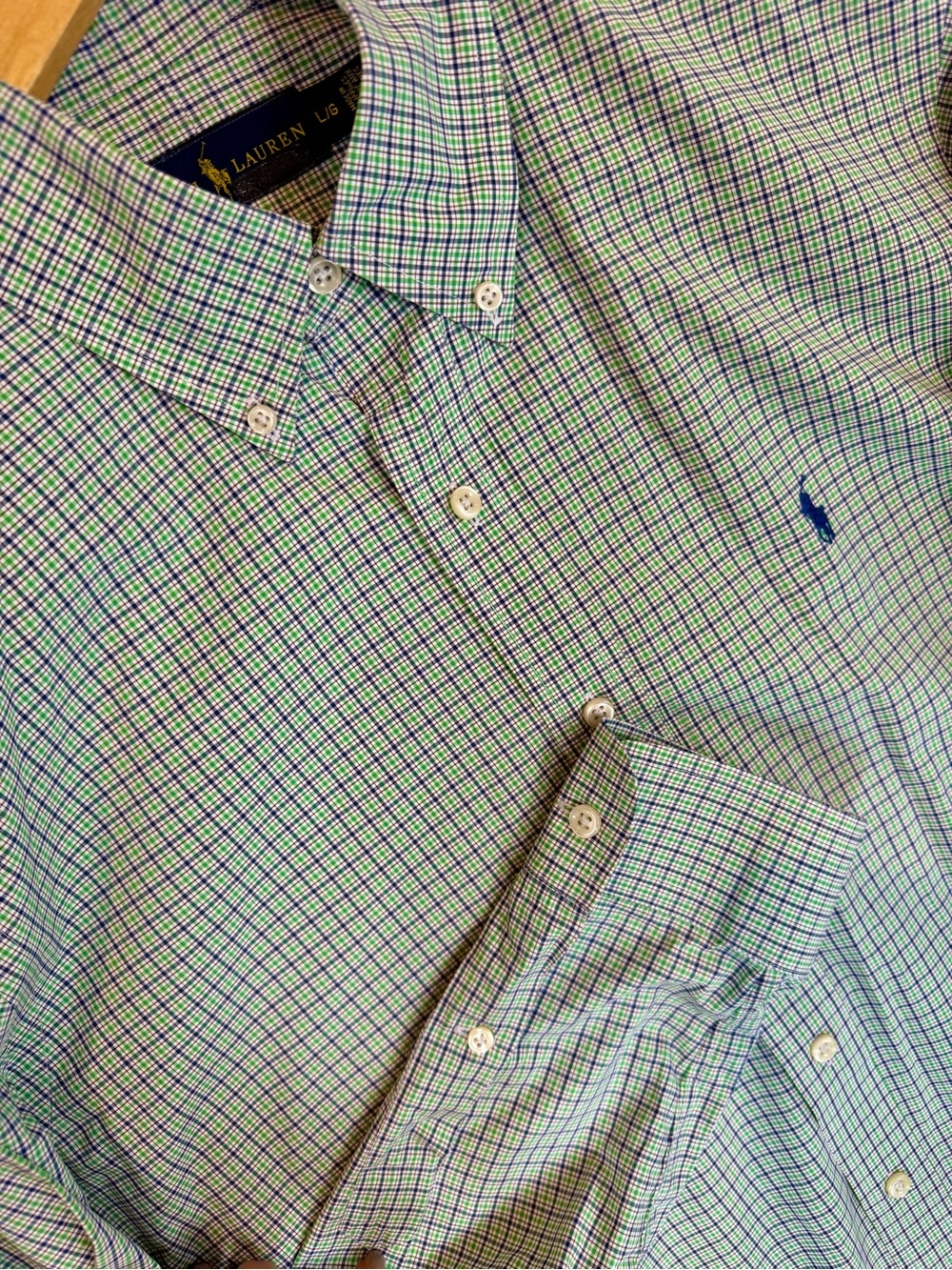 Ralph Lauren Blue & Green Micro-Check Button-Down Shirt